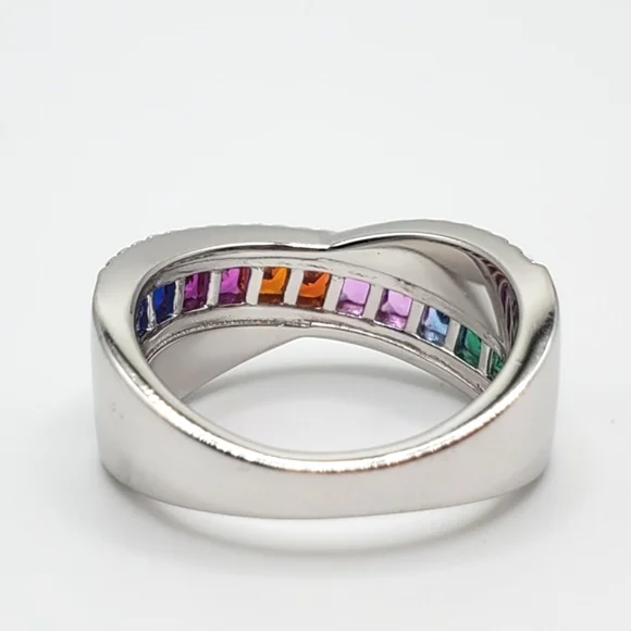 Princess Cut Multicolor Rainbow 925 Sterling Silver Multicolor CZ Twist Ring! - Picture 4 of 8